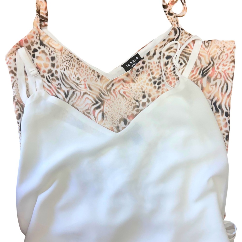 Torrid Sophie Cami Tank Lot of 2 Size 2 Animal Print White Satin Layering Tops